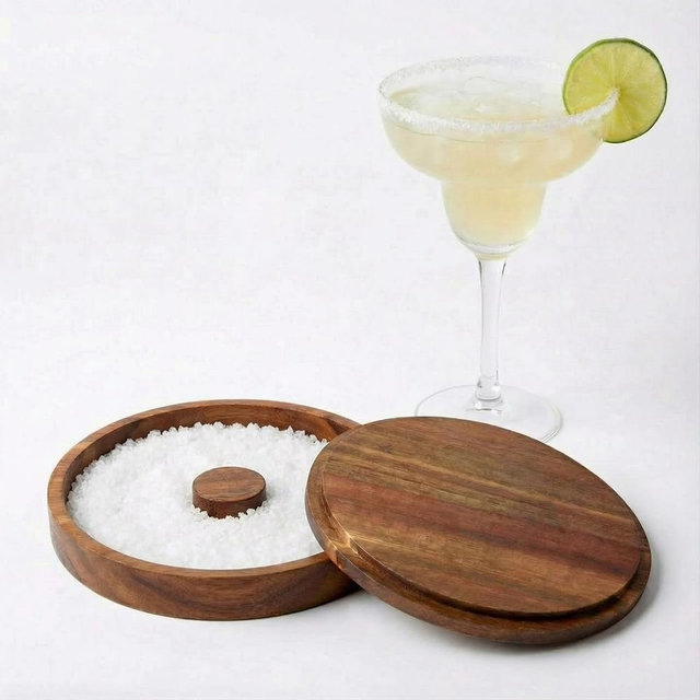 Ziliny 1 Pcs Margarita Salt Rimmer Set Glass Rimmer with Lid Home Bar Accessories Plate for Sugar Drinks Cocktails Bartender Tool Kit Party Restaurant, 5.9" Diameter (Acacia Wood)