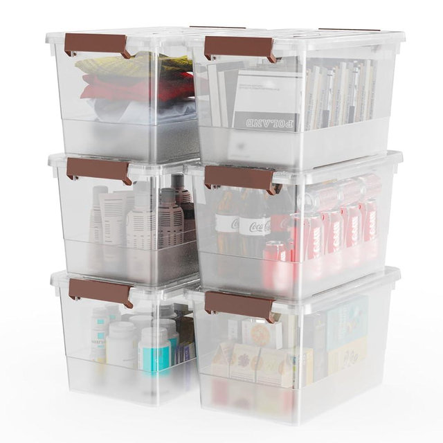 WYT 6 Pack 17qt Clear Plastic Storage Bin with Lid and Latching Buckles, Stackable Tote Organizing Box with Handle