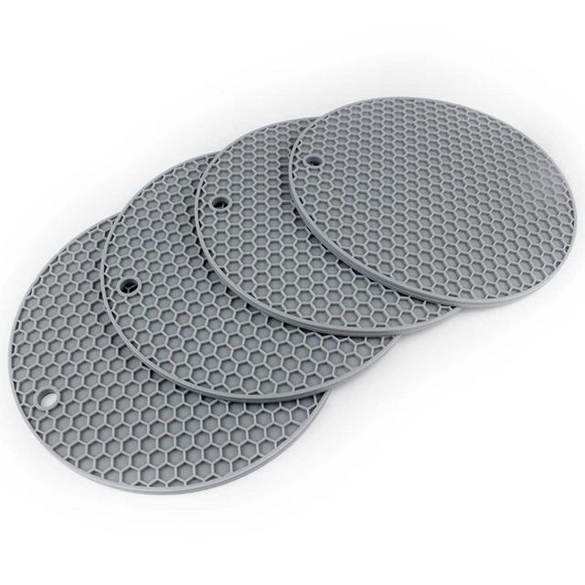 SAYOK Silicone Pot Holders, Trivets for Hot Dishes Set of 4 - Honeycomb design Thick Hot Pads for Kitchen, Heat Resistant Trivet Mats, Oven Pads, Hot Mats for Hot Pots and Pans (Grey)