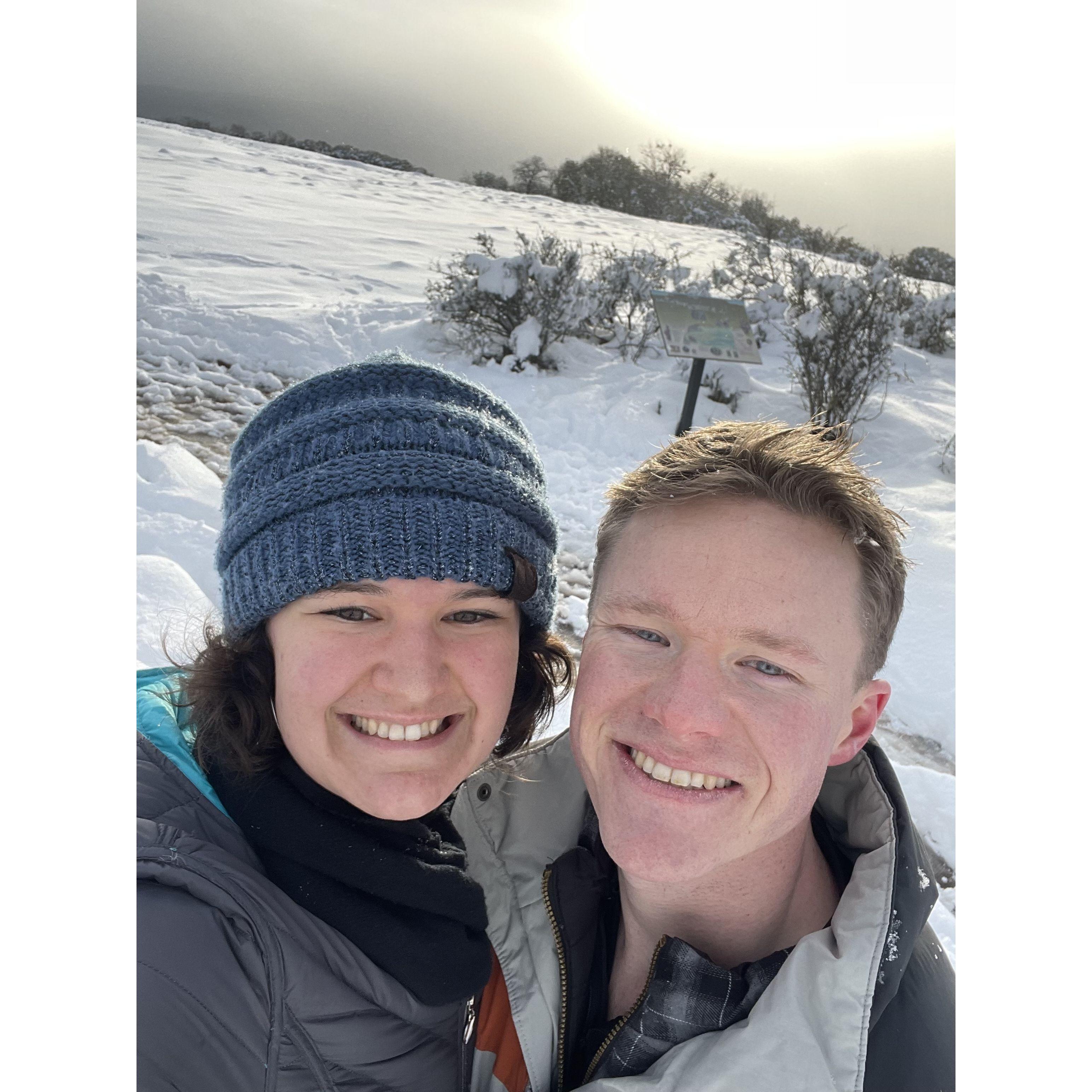 Our first hike was to Table Rock... in the snow!