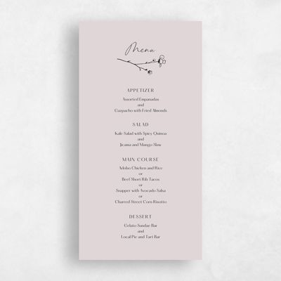 Lavender Mist, Purple Wedding Menu - Rolland