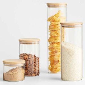 Round Glass Canisters Set with Bamboo Lids | Crate & Barrel