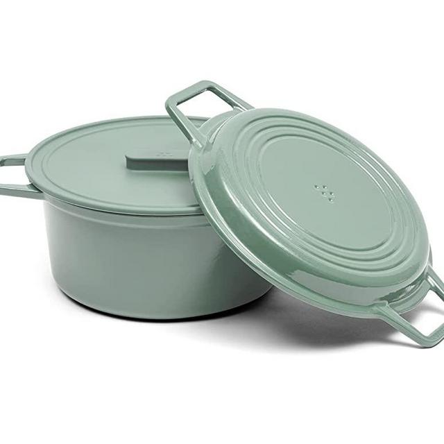 Misen Enameled Cast Iron Dutch Oven - 7 QT Dutch Oven Pot with Grill Pan Lid - Cast Iron Pot with Handles, Green