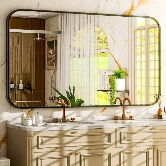 BEAUTYPEAK Bathroom Rectangle Vanity Mirrors 30"x48",Black