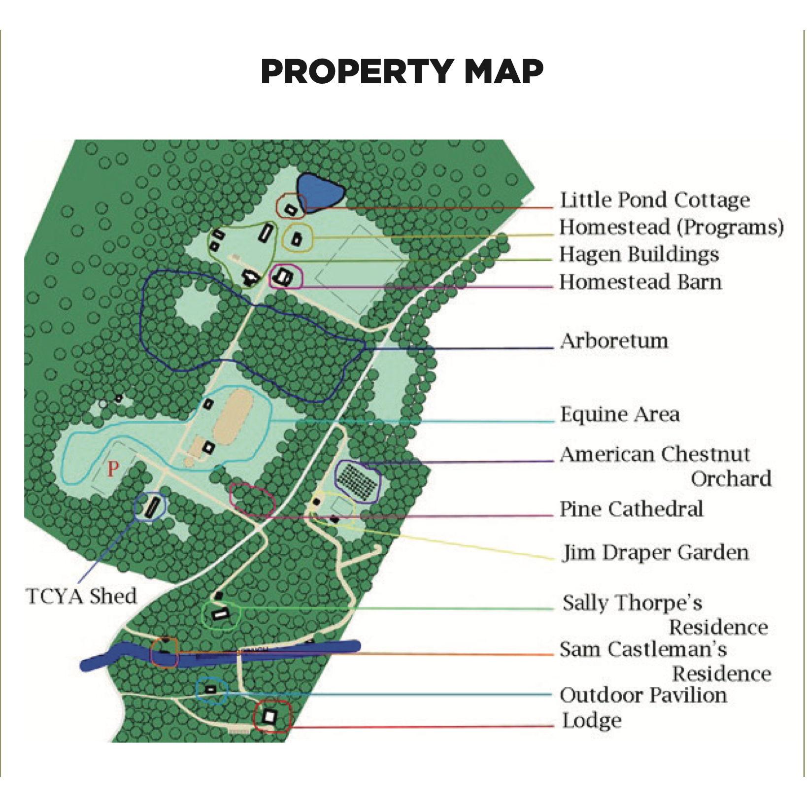 Property Map, Pine Cathedral is the Ceremony location.
