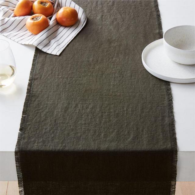 Eria Linen Moss Green Table Runner 14"x120"