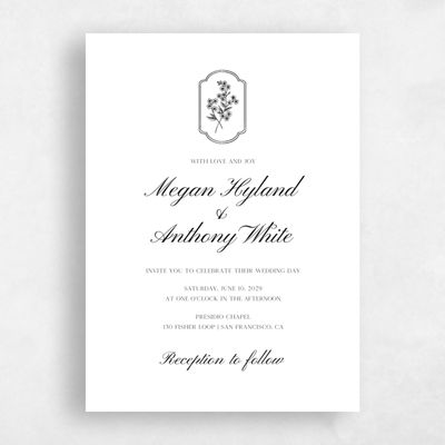 White Floral Wedding Invitation - Pino Portrait