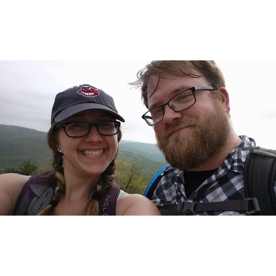 At the summit on a hike