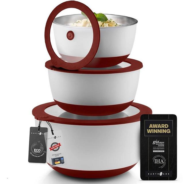 Microwave Stainless Steel Mixing Bowl Set Capacity Measurement Markers and Lids,Avante-Garde 1.5qt-2qt-4.5qt Glass Mixing Bowl Alternative Eco-Friendly