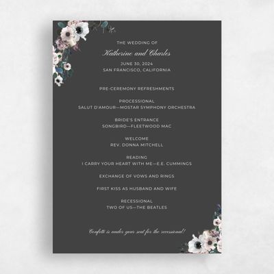 Charcoal, Grey Wedding Program - Napa