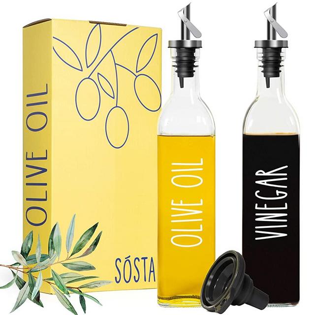 Sósta Olive Oil and Vinegar Dispenser Set | Olive Oil Dispenser Bottle for Kitchen | Glass Oil Bottles for Kitchen | Oil and Vinegar Bottles, Olive Oil Bottle, Oil Container Kitchen, Olive Oil Cruet
