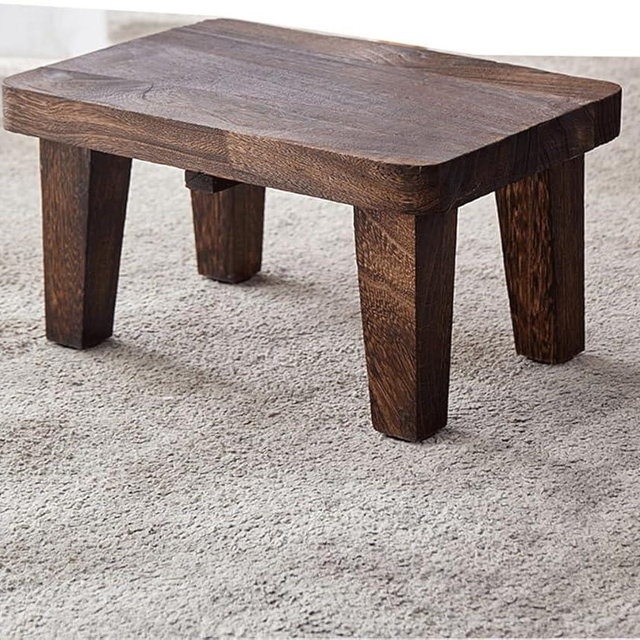 Tung wood step stool with non-slip rubber feet, small step stool for bedroom, kitchen and living room, load capacity up to 300 lbs, sturdy and durable, no assembly required
