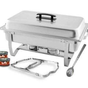 TigerChef 8 Quart Full Size Stainless Steel Chafer with Folding Frame and Cool-Touch Plastic on top - includes 2 Free Chafing Gels and Slotted Serving Spoon (1, 8 Quart Chafer)…