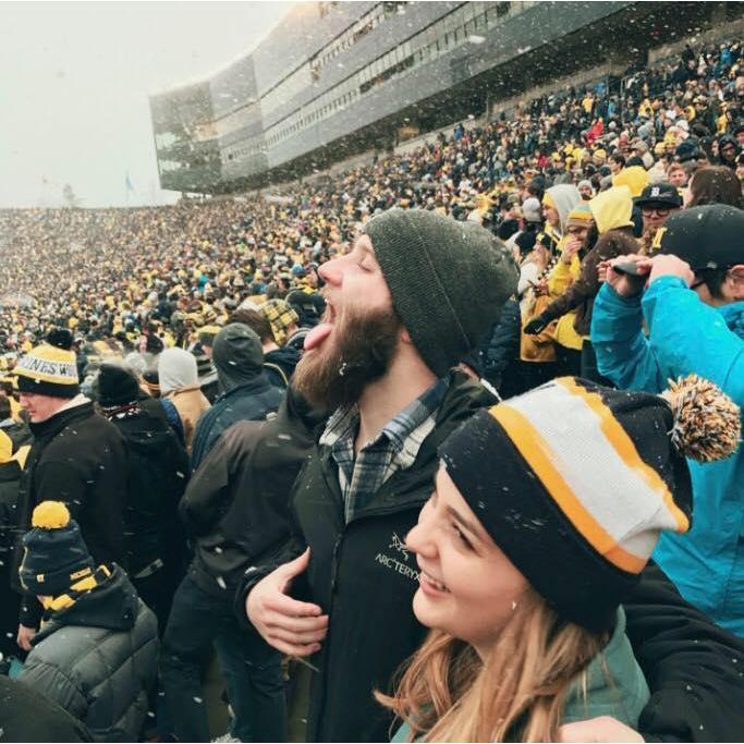 Goofin' off during a Michigan game snowstorm