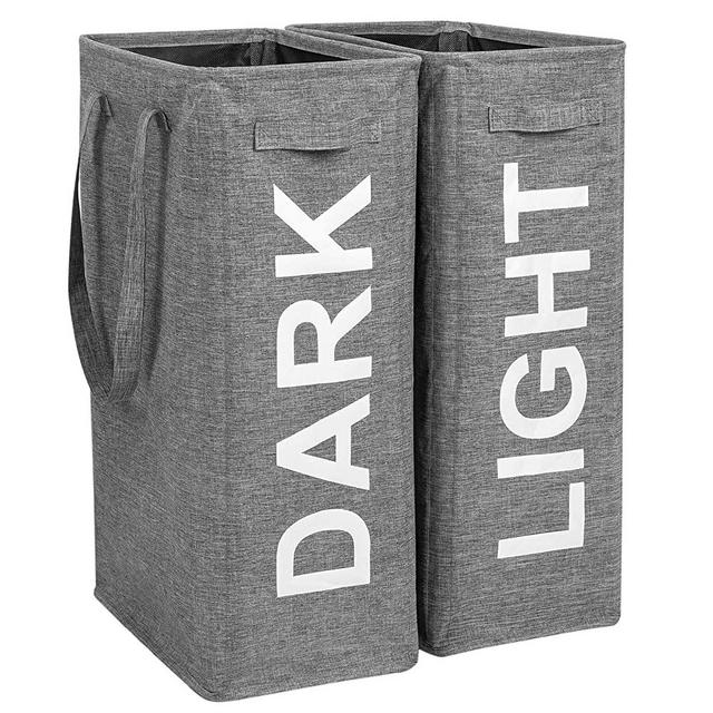WOWLIVE 2 Pack Tall Slim Laundry Hamper with Extended Handles Thin Collapsible Laundry Basket Double Large Laundry Hamper Foldable Hamper for Laundry Dirty Clothes Laundry Organizer (Grey3)