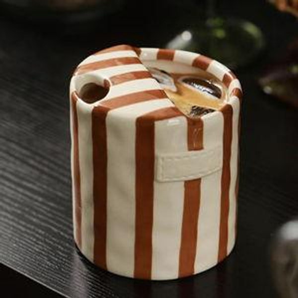 Hand-Painted Striped Coffee Mug (Brown)