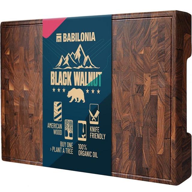 XXL American Black Walnut Cutting Board (ExtraThick 1.7"), Premium Quality & Professional Butcher Block. Heavy Duty End Grain Wood Chopping Board (Oil bottle & Plate included)