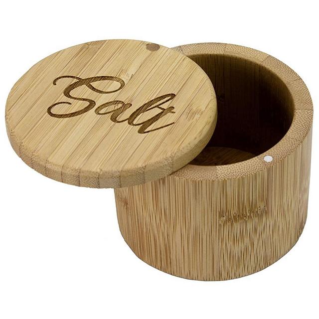 Totally Bamboo Salt Box, Bamboo Storage Box with Magnetic Swivel Lid, Salt Engraved on Lid