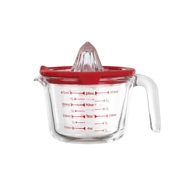 Genicook Glass Measuring Cup with Glass Citrus Juicer Lid