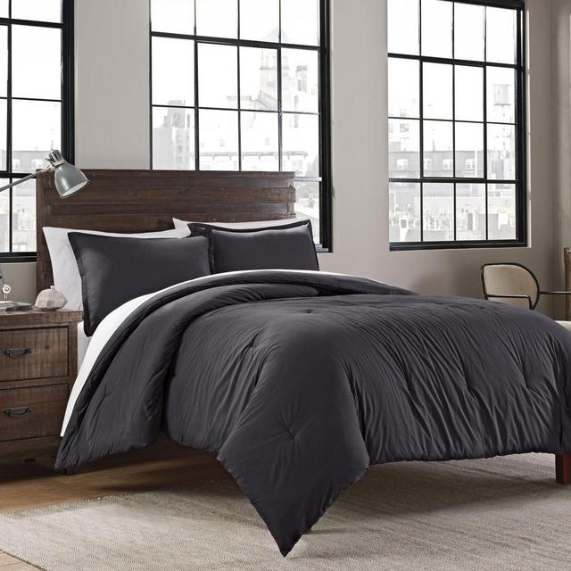 Garment Washed Solid Full/Queen Comforter Set in Iron