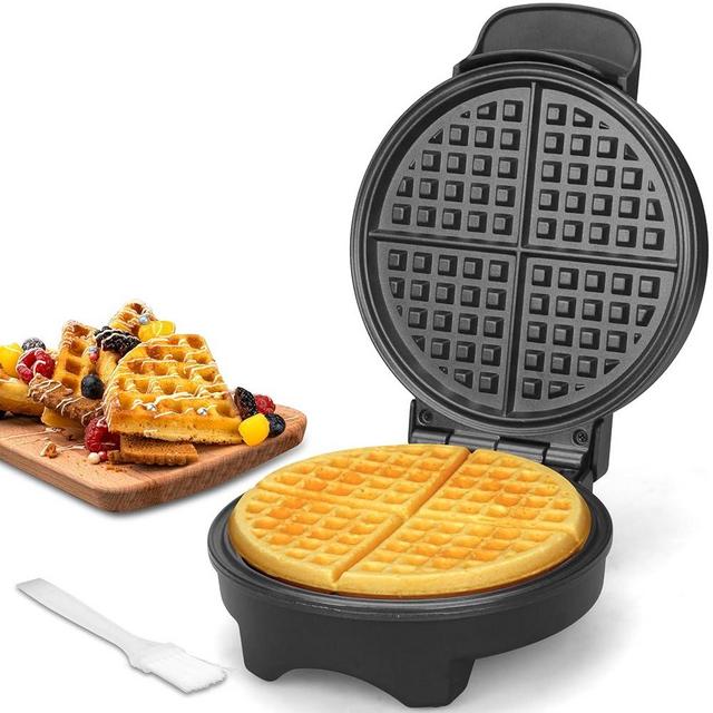 FineMade 7 Inches Round Classic Waffle Maker Machine, Mini Waffle Maker, Non-stick Waffle Irons, Thin Waffle Maker Crispy, Black
