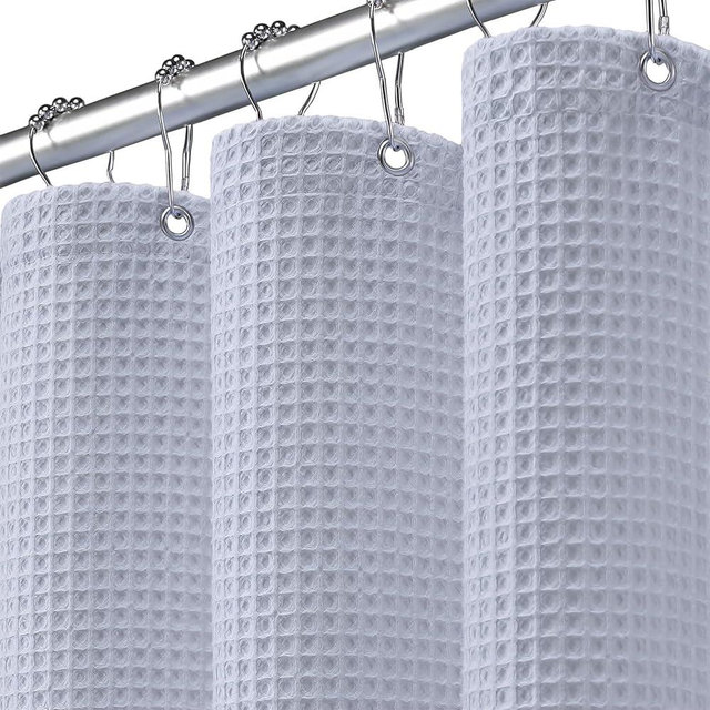 XOGUIBO Waffle Weave Shower Curtain - Misty Blue Cotton Fabric Texture Heavyweight Shower Curtains for Bathroom,Washable,72Wx72L