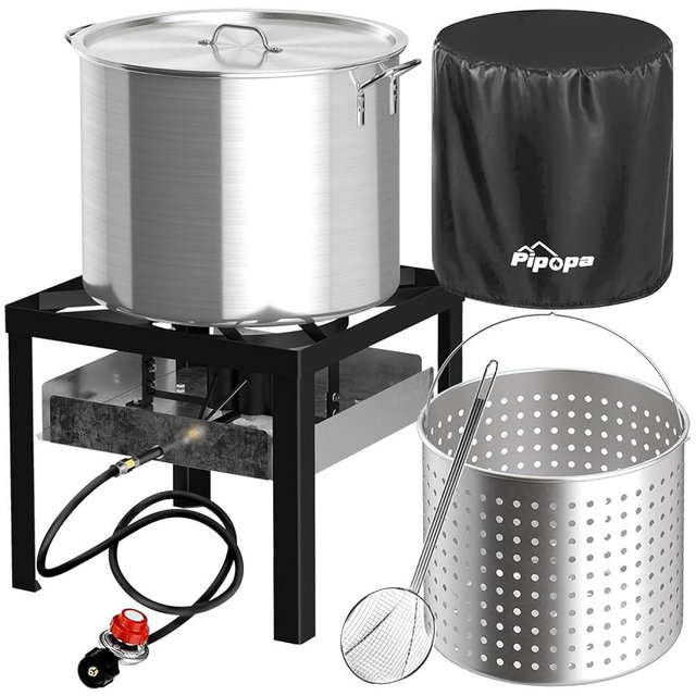 100QT Crawfish Boiler | Seafood Boiling Kit | Dustproof Cover & 16" Skimmer Included | 110,000BTU Propane Jet Burner | 0-20 PSI CSA Certified Regulator | Crab Boil Pot for Outdoor Backyard Cooking