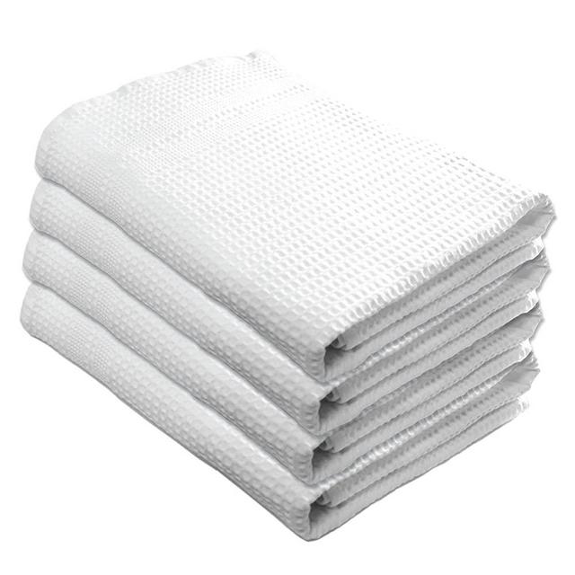 Gilden Tree Premium Bath Towels 4 Pc Set 100% Natural Cotton Quick Dry Waffle Weave Lint Free Soft Luxurious Fabric Solid Colors Oversized Thin Cloth Fade Resistant (White)