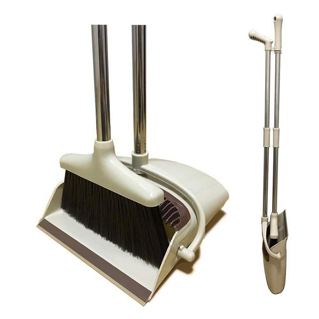 Broom and Dustpan Set Lightweight Upright Lobby Broom and Dust Pan Combo with Long Handle Outdoor Indoor for Home Kitchen Room Office (Brown)