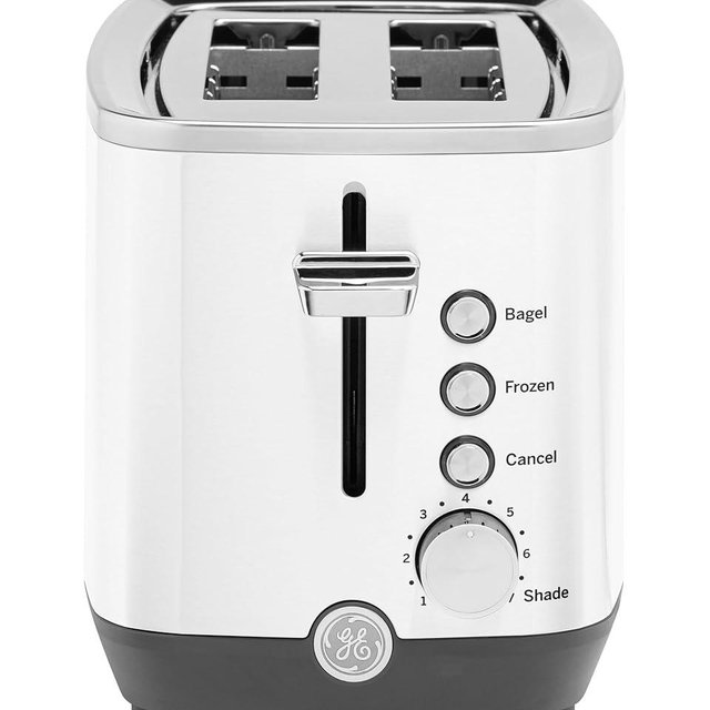 GE 2 Slice Toaster, Extra Wide Slots for Toasting Bagels, Breads, Waffles & More, 7 Adjustable Shade Settings, Removable Crumb Tray, Countertop Kitchen Essentials, 850 Watts, White
