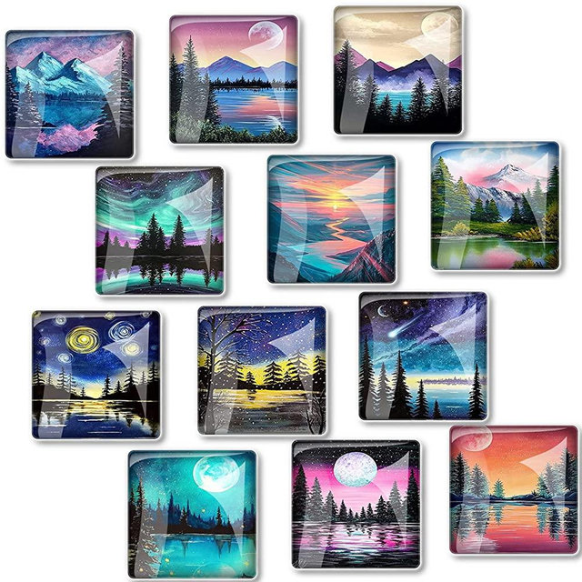 12 Pieces Square Glass Strong Refrigerator Magnets Set, Colorful Magnetic Decorative Magnets for Fridge, Office Whiteboard Magnets, Cabinet Magnets, Dishwasher Magnets, Locker Magnets