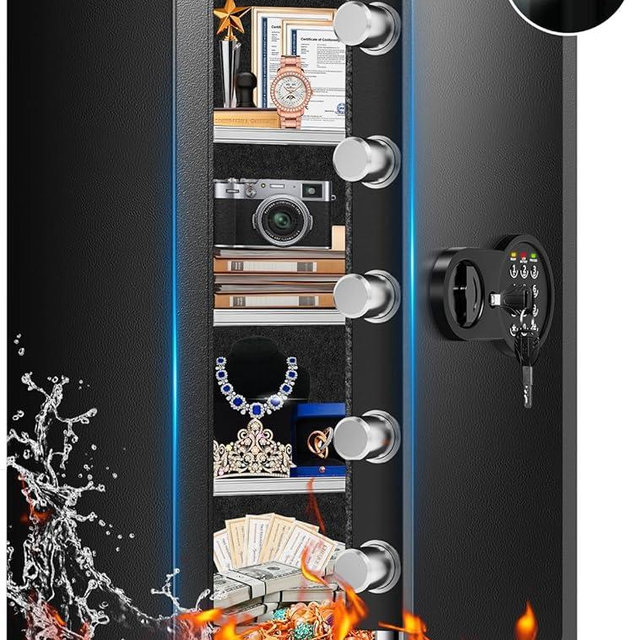 Mitlvge 35Min Fireproof Safe, 7.5 Cubic Feet Home Safe Box with 3-Removable Shelf, Fire Safe with Digital Keypad, Smart Alarm and Silent Mode, Fire Proof Safe for Home Documents and Office