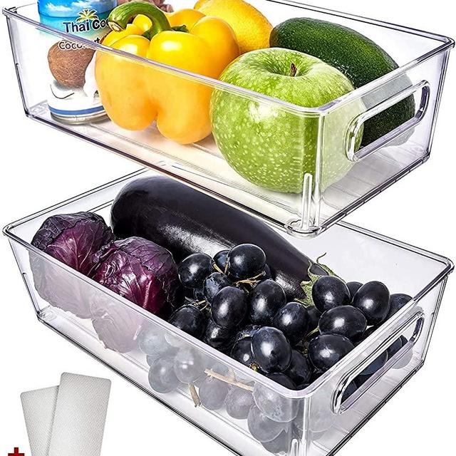 Fridge Organizer Bins 2 Pack - Refrigerator Organizer Bins Freezer Organizer Stackable Refrigerator Storage Bins Fridge Storage Containers Clear Pantry Organization And Storage Bins Clear Pantry Bins