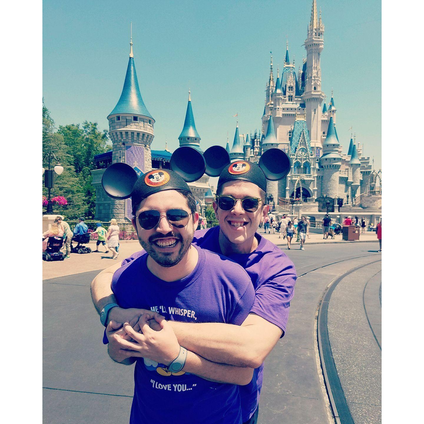 Alejandro grew up at in the most magical place in the world, so of course on Kristopher's first trip, matching shirts (and ears) were required.