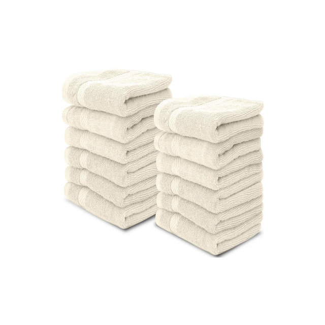 White Classic Luxury 100% Cotton Washcloths Set of 12 - 13x13" Ivory
