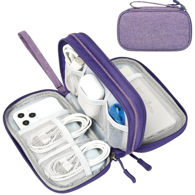 FYY Travel Cable Organizer Pouch Electronic Accessories Carry Case Portable Waterproof Double Layers All-in-One Storage Bag for Cord, Charger, Phone, Earphone Dark Purple