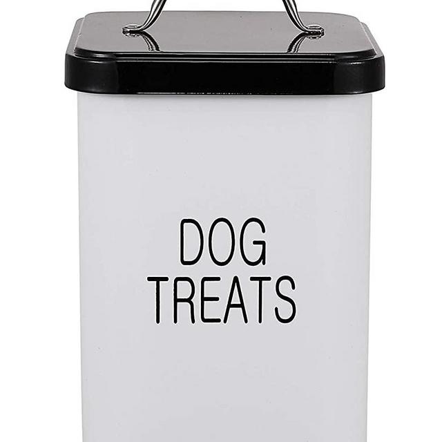 Dog Treat and Food Storage Tin with Lid and Scoop Included - White-Coated Carbon Steel - Tight Fitting Lids - Pet Food Container