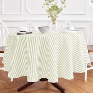 Amalfi Stripe Round Tablecloth - sage and white