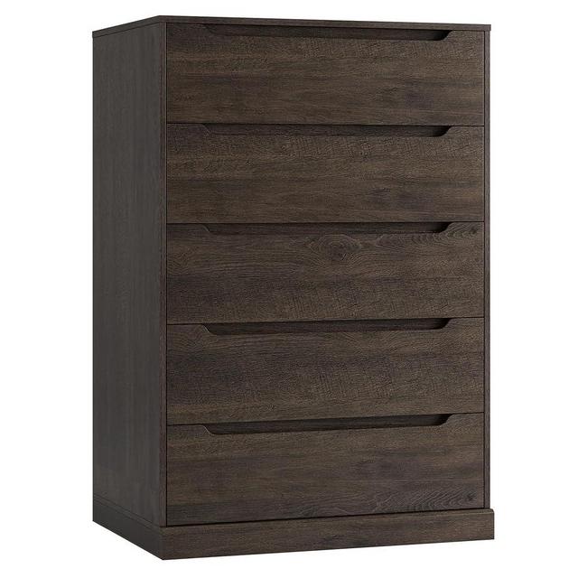 HOSTACK 43.3" Tall Modern 5 Drawer Dresser for Bedroom, Large Chest of Drawers with Storage, Wood Clothes Storage Organizer with Cut-Out Handle, Accent Storage Cabinet for Living Room, Dark Brown