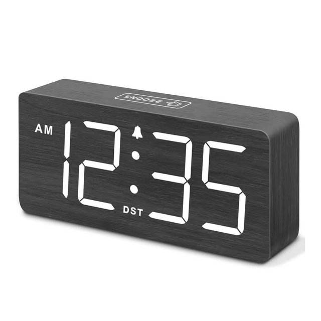 DreamSky Wooden Digital Alarm Clock for Bedroom - Loud Alarm Clock for Heavy Sleepers with Volume Control, Desk Clocks for Living Room with Large Numbers, Dimmer, DST, Wood Decor (Plug in Clock)