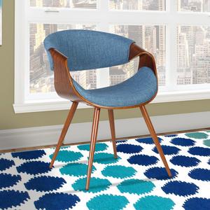 Armen Living LCBUCHWABL Butterfly Dining Chair in Blue Fabric and Walnut Wood Finish