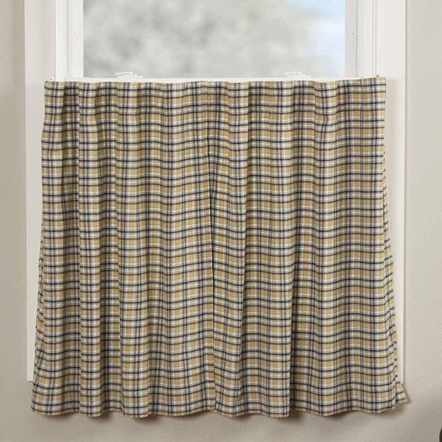 Piper Classics Morning Meadow Plaid Tier/Café' Curtains, Set of 2 Tiers, 36" Long, Cozy Brushed Cotton in Shades of Brown, Gray and Mustard Yellow, Primitive Farmhouse Autumn Decor