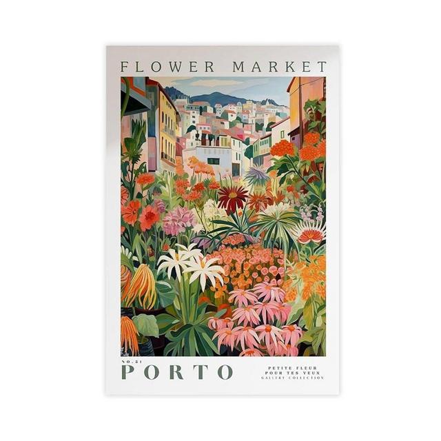 KAMUFF Flower Market Porto Print, Portugal Travel Art, Porto Poster, Botanical Wall Art, Green Wall Art, Pink And Orange W Unframe-style12x18inch(30x45cm) Unframe-style