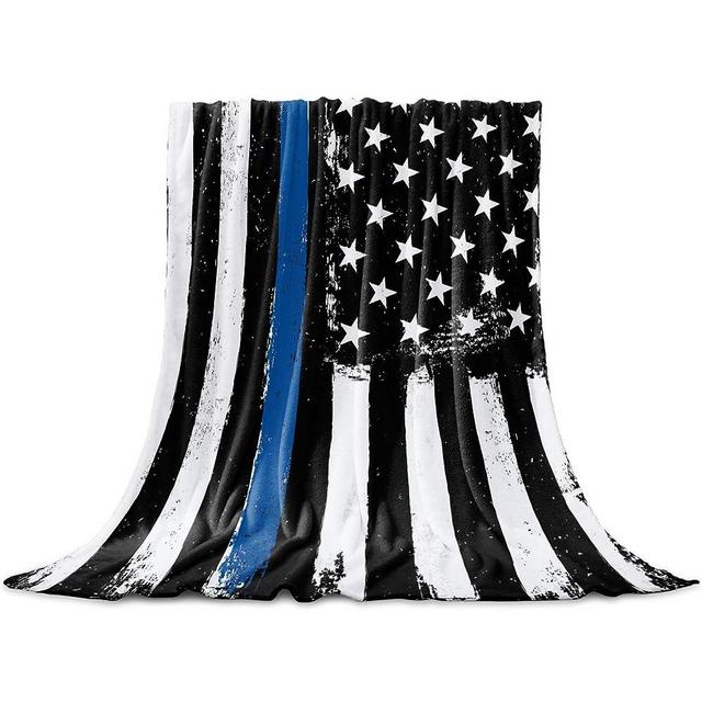 Thin Blue Line Police Blanket Fleece Throw Blankets 50'' x 60'', Lightweight Super Soft Micrifiber Honor Law Enforcement USA Vintage Warm Plush Cozy Luxury Bed Blankets All Season for Couch/Sofa/Gift