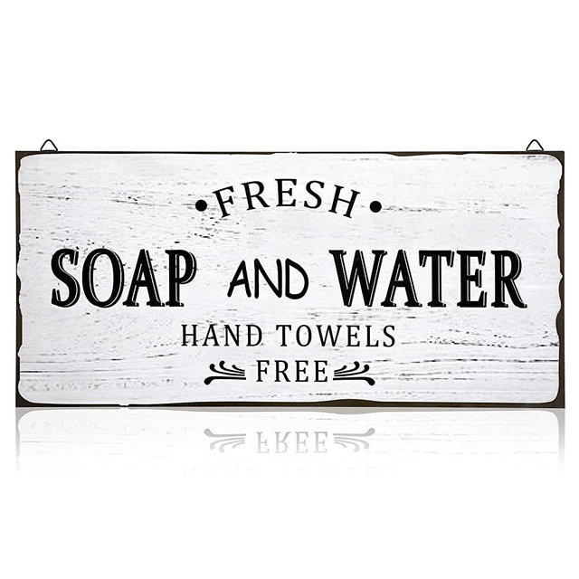 Farmhouse Bathroom Decor, Fresh Soap and Water Bathroom Sign Vintage Bathroom Wood Plaque Rustic Bathroom Decor for Wall Art Decoration Restroom Bathroom
