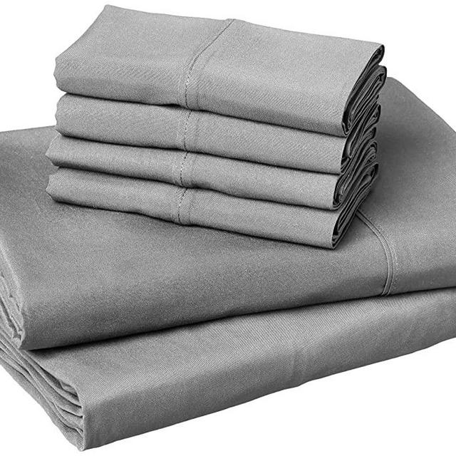 Amazon Basics Lightweight Super Soft Easy Care Microfiber Bed Sheet Set with Four Pillowcases - Queen, Dark Gray