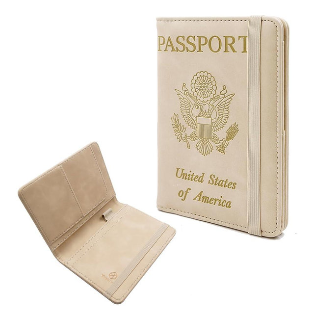 Melsbrinna Premium Leather Passport Holder Covers Case, Waterproof Rfid Blocking Travel Wallet Passport Holder with Pen Holder, Cute Passport Book for Women/Men (Beige)