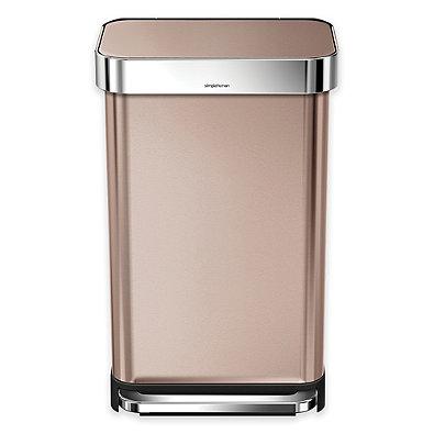 simplehuman® 45-Liter Rectangular Liner Rim Step Trash Can with Liner Pocket in Rose Gold