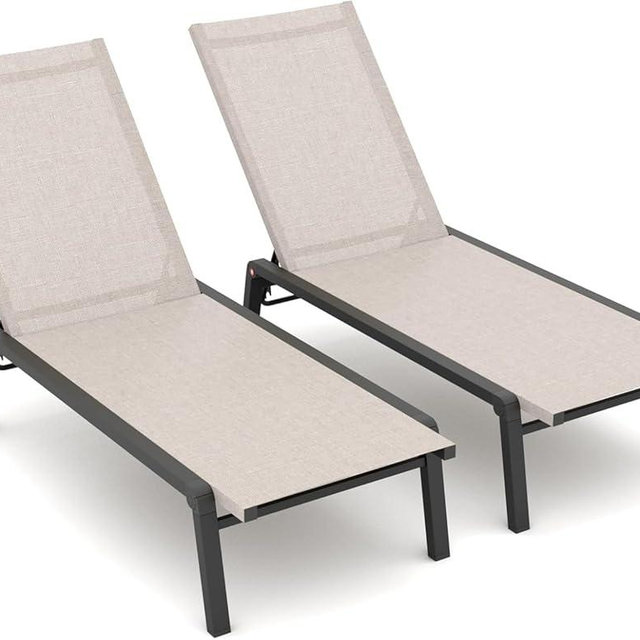 FHVIT Patio Chaise Lounge Set of 2 with 4 Adjustable Backrest, Foldable Aluminum Chaise Lounge Chair Recliner for Outdoor, Poolside, Sun Tanning Beige