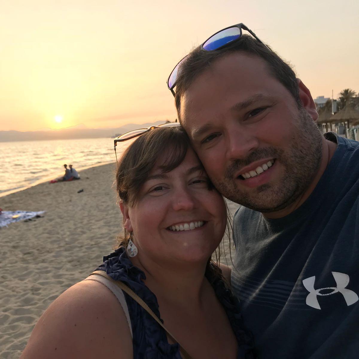 Sunset on the beach in Palma de Mallorca, Spain, July 2018.